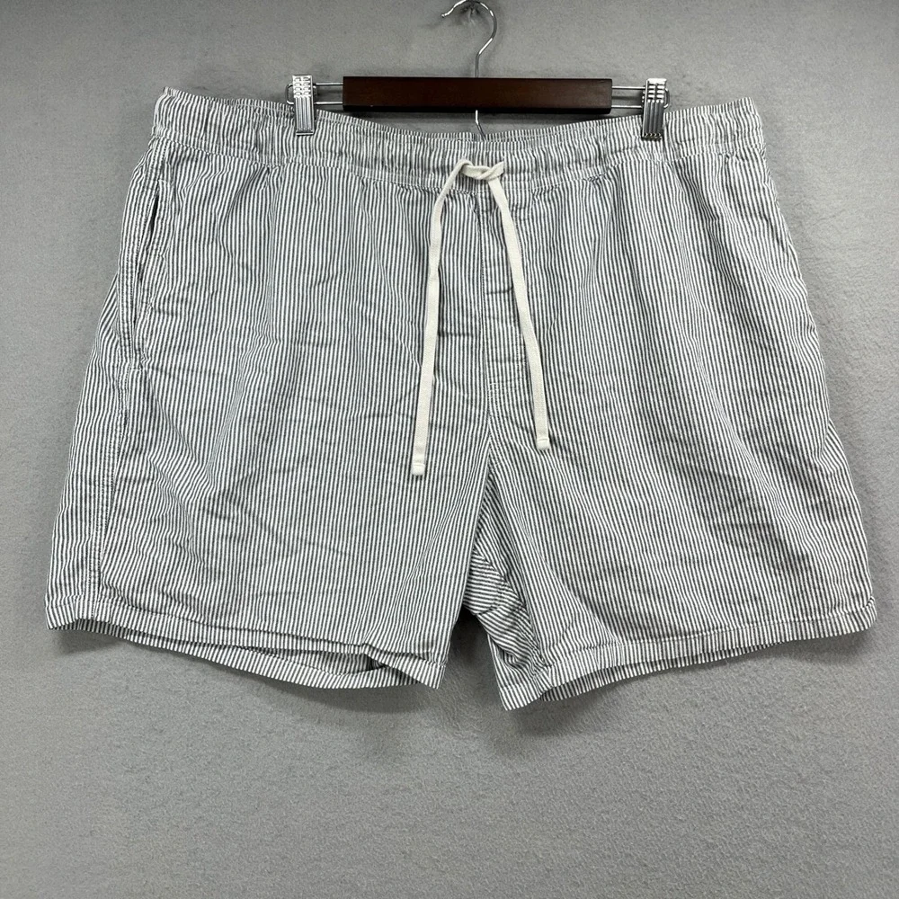 J Crew Oxford Shorts Mens XXL Gray White Striped Organic Cotton Preppy Oarsman
